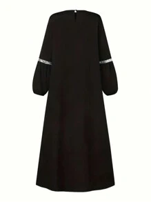 Women's Long Sleeve Loose Elegant Black Arabic Style Dress, Modest Abaya - Black - View 3