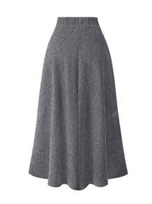 Women's Pleated High Waist Casual Skirt With Dragon & Phoenix Embroidery, Noble Gray