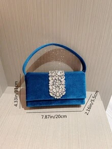 Túi cầm tay nhung đính đá sang trọng thời trang thu đông cho nữ, túi xách dự tiệc trang trọng cao cấp - Màu xanh lam - Xem 6
