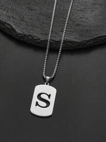 1 pièce Collier en acier de titane avec 26 lettres anglaises pour hommes et femmes, étudiants et couples, design minimaliste, polyvalent, collier de bénédiction initiale, convient pour un port quotidien, fête, Noël, Saint-Valentin, cadeau - Argent - Voir 13