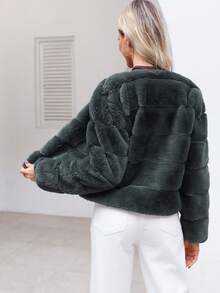 Áo khoác dài tay mềm mại màu trơn cho nữ, mùa đông - Xám - Xem 6