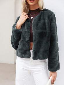 Áo khoác dài tay mềm mại màu trơn cho nữ, mùa đông - Xám - Xem 2