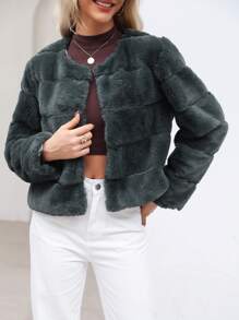 Áo khoác dài tay mềm mại màu trơn cho nữ, mùa đông - Xám - Xem 1