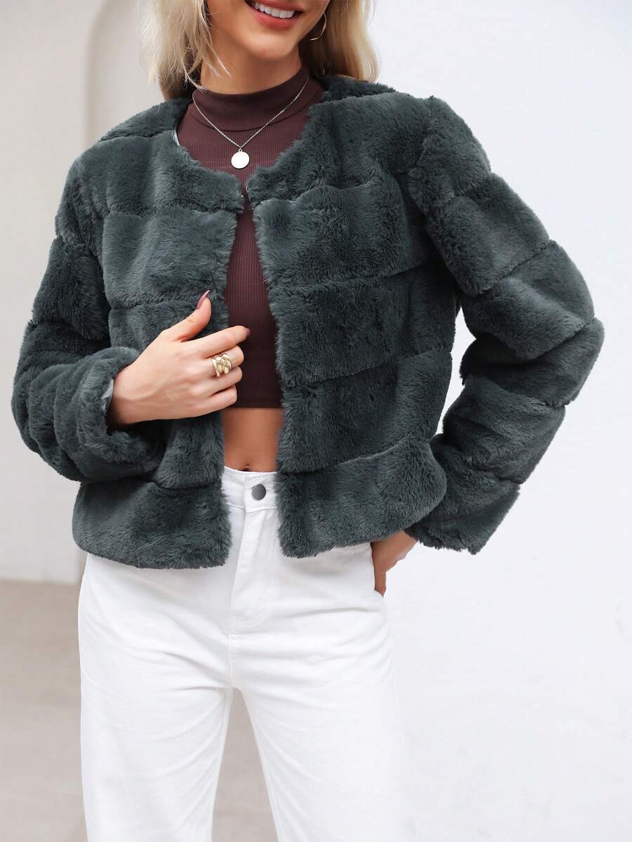 Áo khoác dài tay mềm mại màu trơn cho nữ, mùa đông - Xám - Xem 1