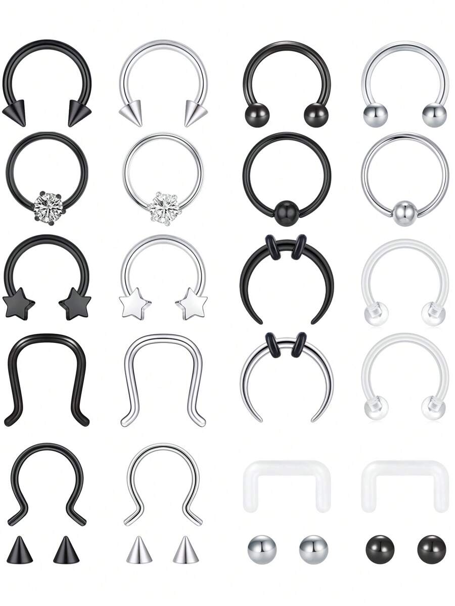 AVYRING 5PCS Septum Rings 16G Septum Jewelry Stainless Steel Septum Piercings Horseshoe Helix Daith Tragus Lip Rings Nose Hoop Hinged Seamless Septum Piercing Jewelry For Women Men