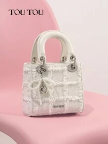 TOUTOU Bolso de mano con inspiración de diseñador, estilo jacquard de perlas falsas, bolso de hombro y bandolera para novia/boda, regalo para ella para cumpleaños, aniversario, San Valentín, bolso elegante y lujoso para mujer