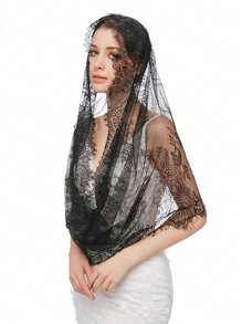 1pc Black Muslim Bridal Scarf Lace Wedding Shawl - A - View 7