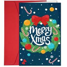 1 张带信封的复古圣诞贺卡 - 圣诞花环祝福图案，适合家人和朋友，理想的节日礼物 - 彩色 - 查看 1