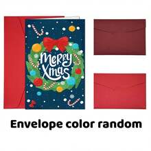 1 张带信封的复古圣诞贺卡 - 圣诞花环祝福图案，适合家人和朋友，理想的节日礼物 - 彩色 - 查看 7