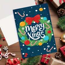 1 张带信封的复古圣诞贺卡 - 圣诞花环祝福图案，适合家人和朋友，理想的节日礼物 - 彩色 - 查看 5