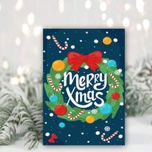 1 张带信封的复古圣诞贺卡 - 圣诞花环祝福图案，适合家人和朋友，理想的节日礼物 - 彩色 - 查看 6