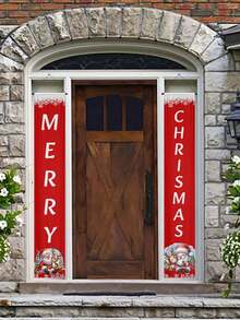 1 套圣诞门廊装饰雪人圣诞装饰品，圣诞快乐悬挂横幅欢迎冬季家居户外室内墙壁圣诞装饰，70.8 * 11.8 英寸，2 种款式 - 多色 - 查看 9