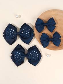 4 chiếc nơ cài tóc màu xanh navy cho bé gái nơ đính đá kẹp cá sấu kẹp tóc trơn nơ buộc tóc cho bé gái kẹp tóc tiệc sinh nhật kẹp tóc cho phụ kiện tóc cho nữ - Màu xanh hải quân - Xem 2