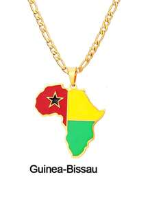 GuoShuang 1 件嘻哈非洲地图吊坠项链不锈钢阿尔及利亚摩洛哥埃及突尼斯 Libay 珠宝 - 金色 - 查看 23