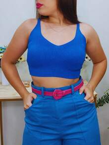 Women's Modal Chic Cropped Knit Top Summer Chic Straps - 寶藍色 - 查看 1