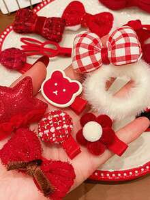 2 张卡（10 件）婴儿发夹，女童婴儿蝴蝶结发夹，可爱新生儿刘海夹，儿童新年发饰，红色 - 彩色 - 查看 8