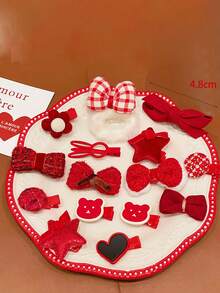 2 张卡（10 件）婴儿发夹，女童婴儿蝴蝶结发夹，可爱新生儿刘海夹，儿童新年发饰，红色 - 彩色 - 查看 3