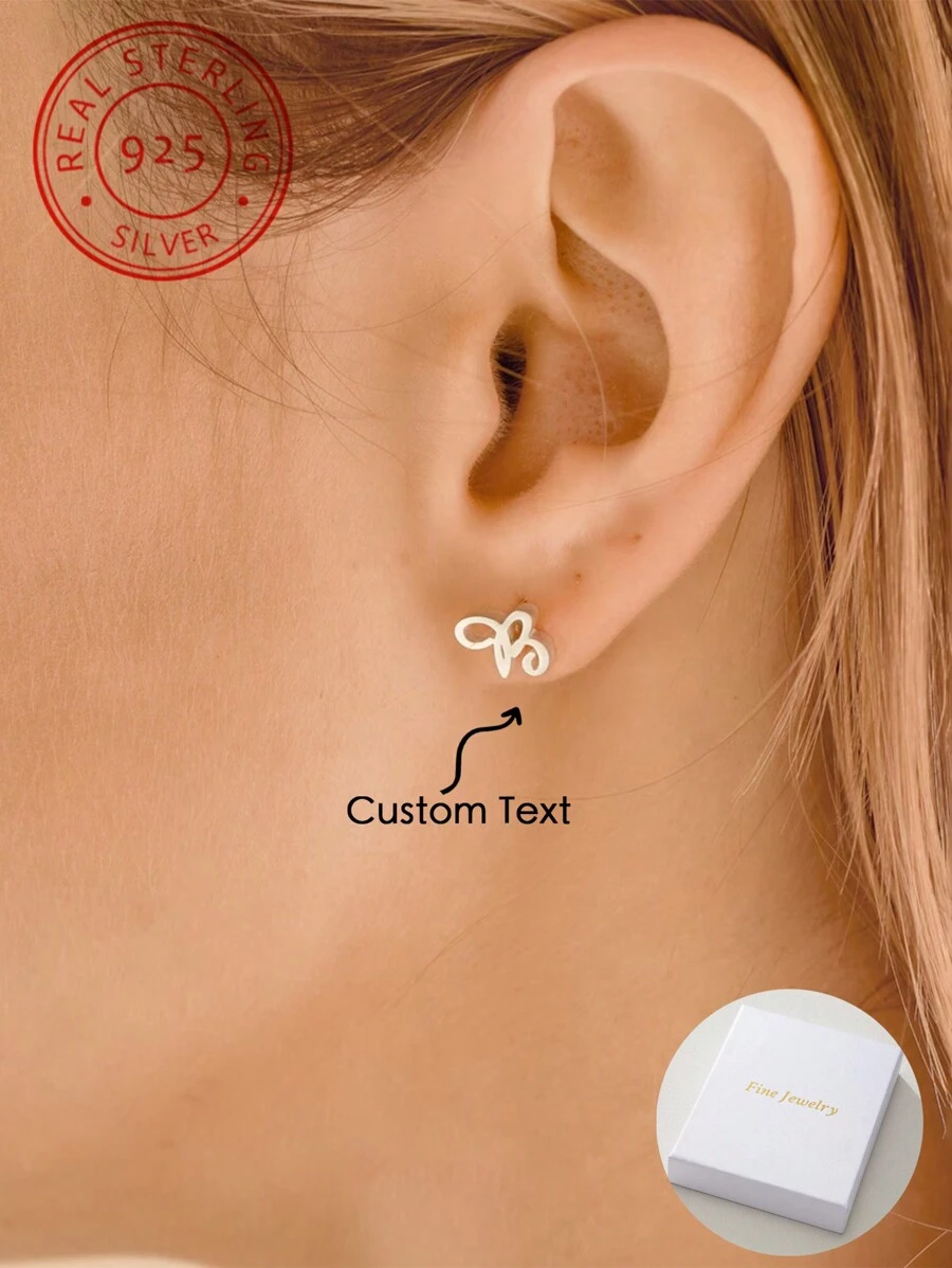 A Pair Of Minimalist And Fashionable 925 Sterling Silver Custom English Letter Earrings With Minimalist Design, Unique And Meaningful Gifts, Warm And Unique Accessories Jewelry