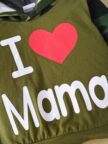 2pcs Set: Camouflage Print Letter Graphic Sweatshirt + Camo Print Letter Graphic Pants, Autumn/Winter - Army Green - View 6