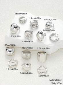 17KM 13 件/14 件简约宽面几何粗珠宝戒指套装，适合女性度假、约会、日常休闲装的礼物