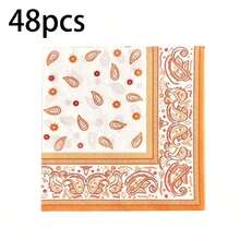 24/48/96 件橙色花卉图案餐巾，波西米亚风格，节日，旅行，设计，柔软的一次性餐具，派对装饰餐巾，节日、生日、聚会、餐桌装饰的最佳选择 - 彩色 - 查看 7