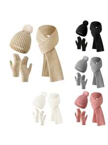 3 chiếc găng tay len và lông cừu dày giữ ấm mùa đông - Mũ và khăn quàng cổ - Hoàn hảo cho mùa đông ấm áp - Nhiều màu - Xem 1