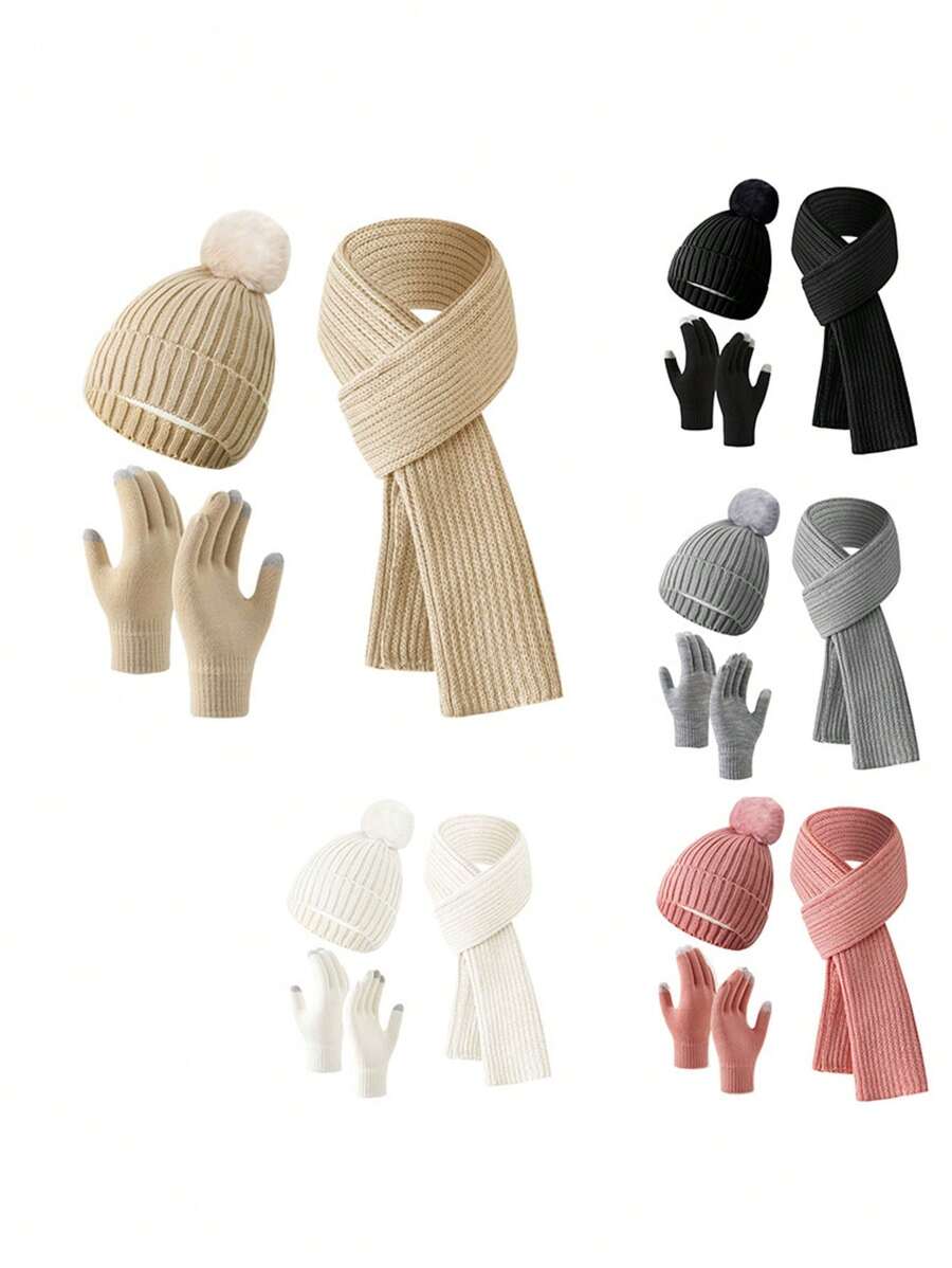 3 chiếc găng tay len và lông cừu dày giữ ấm mùa đông - Mũ và khăn quàng cổ - Hoàn hảo cho mùa đông ấm áp - Nhiều màu - Xem 1