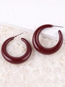 1 对复古亚克力 C 形女式环形耳环，优雅简约 - 酒紅色 - 查看 4