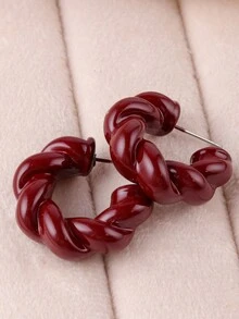 1 对复古亚克力 C 形女式环形耳环，优雅简约 - 酒紅色 - 查看 1