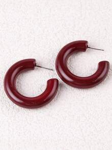 1 对复古亚克力 C 形女式环形耳环，优雅简约 - 酒紅色 - 查看 7