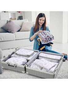 Large Packing Cubes For Travel-Extra Large Compression Packing Cube Luggage Organizers 6/7 Piece Set-Ultralight, Expandable/Compression Bags For Clothes By Combond Travel Gear - 11 Kết cấu hình giọt nước màu trắng - Xem 9