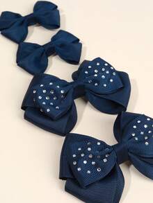 4 chiếc nơ cài tóc màu xanh navy cho bé gái nơ đính đá kẹp cá sấu kẹp tóc trơn nơ buộc tóc cho bé gái kẹp tóc tiệc sinh nhật kẹp tóc cho phụ kiện tóc cho nữ - Màu xanh hải quân - Xem 3