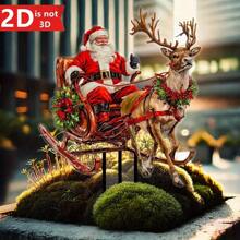 1 件充满活力的 2D 圣诞老人和驯鹿雪橇花园桩，耐用的户外圣诞装饰，适用于庭院、花盆展示和节日礼物，创意装饰 - 彩色 - 查看 4