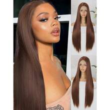 99J 勃艮第直发 13x4 蕾丝前部合成假发 女士 180% 密度直发蕾丝前部假发 预拔婴儿头发 无胶巴西雷米合成假发 - 彩色 - 查看 11
