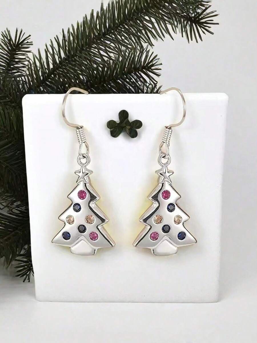 1 Cặp Hoa tai hình cây thông Noel nhiều màu sắc thời trang, phù hợp cho phụ nữ trong mọi dịp, Quà tặng Giáng sinh - Nhiều màu - Xem 1