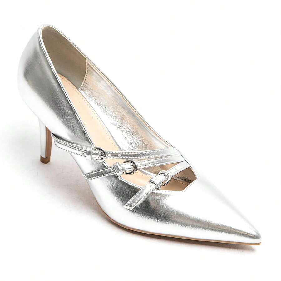 Fashionable, Versatile, Elegant And Minimalist Pointed Toe High Heels - Silver - View 1