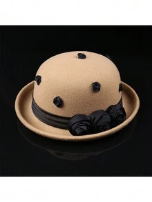 1 件优雅纯色帽子，纹理仿羊毛面料，适合春季、秋季和冬季的派对 - A - 查看 4