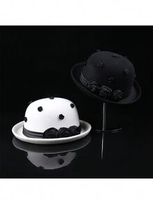 1 件优雅纯色帽子，纹理仿羊毛面料，适合春季、秋季和冬季的派对 - A - 查看 2