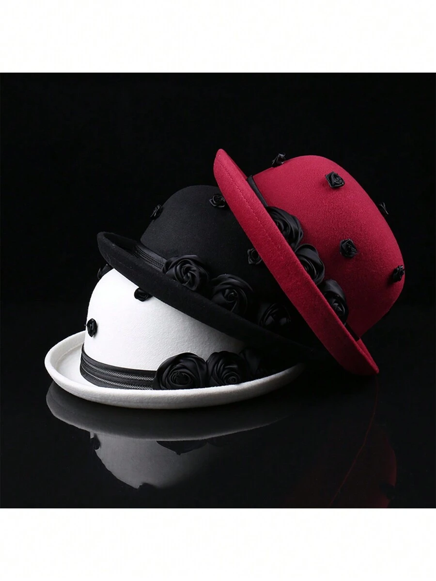 1 件优雅纯色帽子，纹理仿羊毛面料，适合春季、秋季和冬季的派对 - A - 查看 1