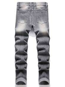 Grey Jeans For Men Stacked Stretch Ripped Denim Slim Fit Strechy Holey Jean Distressed Destroyed - Grey - View 2