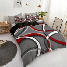 Bộ chăn ga gối 3 mảnh họa tiết hình học trừu tượng hiện đại, màu xám đen đỏ họa tiết xoáy, mềm mại, thoải mái, thoáng khí, dùng để trang trí phòng ngủ cho khách (1*vỏ chăn + 2*vỏ gối, không có lõi) - Nhiều màu - Xem 7