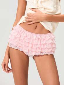 Women Lolita Bloomers Ruffle Shorts Lace Cute Pumpkin Pants Boyshorts Layered Y2k Mini Shorts Pettipants Women Lace Tiered Ruffled Shorts Cute Bottoms Lace Skirts High Elastic Waist Lolita Mini Shorts - Hồng - Xem 4