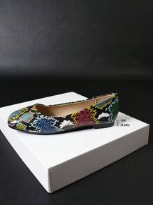 Gemischte Drucke Quadratische Zehenform Flache Slippers für Frauen, Vielseitige Loafers mit niedrigem Absatz und Schlangenmuster, Europäisch-Amerikanischer Stil