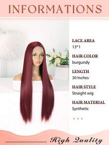 99J 勃艮第直发 13x4 蕾丝前部合成假发 女士 180% 密度直发蕾丝前部假发 预拔婴儿头发 无胶巴西雷米合成假发 - 彩色 - 查看 4