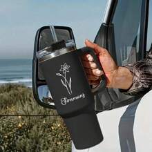 1 件定制生日花朵与名字 40 盎司不锈钢保温杯，带手柄和吸管 - 可让饮料保持数小时的冷热，耐用、防滑、易于清洁 - 送给女性/男性的独特生日礼物 - 多色 - 查看 3