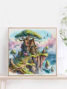 1 套海滩小屋十字绣绘画套件，DIY 刺绣用品，混合颜色高品质线，11CT 十字绣装饰画设计，完整的家居装饰刺绣工艺品，适用于入口、书房、卧室装饰，无框 - 彩色 - 查看 3