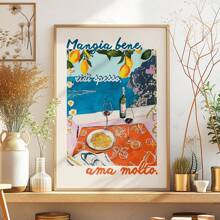 1 件复古意大利美食爱好者名言卷式海报印刷品、意大利面食和葡萄酒厨房墙壁艺术绘画、意大利阿马尔菲时尚家居装饰礼物、帆布墙壁海报、卧室客厅走廊装饰、墙壁海报墙壁艺术装饰壁画、家居装饰、海报艺术