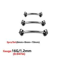 ADYJELY 2/3 pezzi di anelli per sopracciglia, piercing, in acciaio inossidabile ipoallergenico con gemme di zirconia cubica (3mm), filettatura interna, chiodi per labbra/sopracciglia curvi CZ, cartilagine, conchiglia, tragus, orecchini da piercing, decorazione per corpo, taglia 16G, lunghezza 6mm, 8mm, 10mm, adatto per donne e uomini'