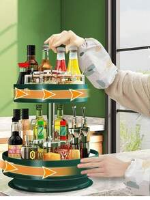 1 件旋转调料架收纳架，调味品和调料收纳盒，适用于厨房柜台，节省空间 - 綠色 - 查看 4