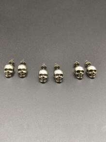 Skull Stud Earrings, Punk Style Skull Ear Studs, Vintage Unisex Earrings For Halloween, Christmas, Valentine's Day And Holidays - Multicolor - View 3